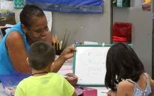 Teacher with students in class